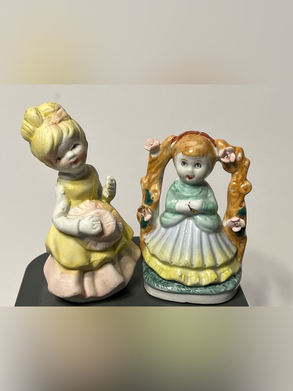 Porcelain Doll figure With Flowers and Girl in pink dress